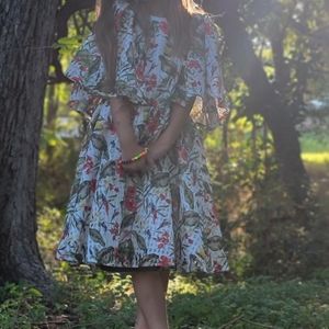 Tropical Print Flutter Dress Shein Dress Vacation